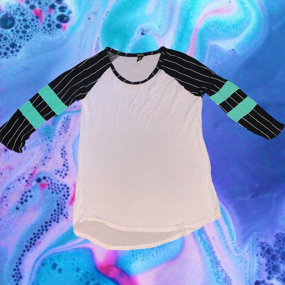 White black and teal baseball tee - Picture 1 of 2